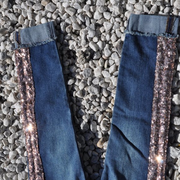 Girls' Skinny Jeans, Adjustable Girls Stretch Denim Sequin-Stripe Design Size 10 - Picture 3 of 5